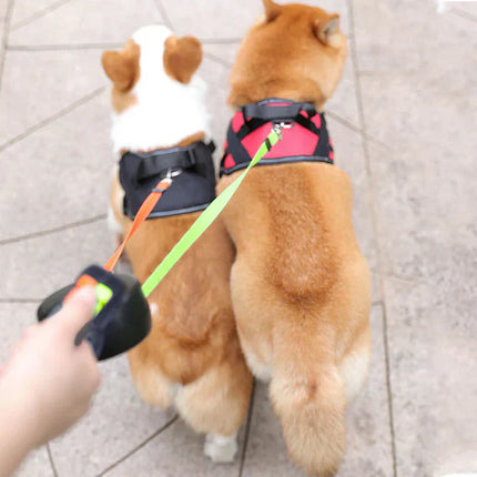DuoPaw Retractable Leash | Dual Dog Control | 360° Tangle-Free | Reflective Design | Built-in Flashlight | 3m Length | For Dogs Up to 30 kg | Color-Coded Buttons for Easy Use