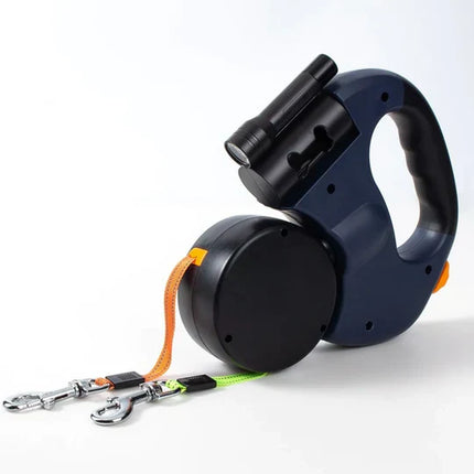 DuoPaw Retractable Leash | Dual Dog Control | 360° Tangle-Free | Reflective Design | Built-in Flashlight | 3m Length | For Dogs Up to 30 kg | Color-Coded Buttons for Easy Use