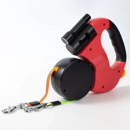 DuoPaw Retractable Leash | Dual Dog Control | 360° Tangle-Free | Reflective Design | Built-in Flashlight | 3m Length | For Dogs Up to 30 kg | Color-Coded Buttons for Easy Use