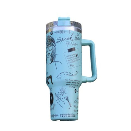 Taylor Swift Inspired Stainless Steel Tumbler | Insulated Leak-Resistant Design | Custom Lyrics & Sketches | Double-Wall Vacuum Sealed | Durable & Rust-Resistant | Ergonomic Handle | Dishwasher Safe | Travel Friendly