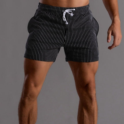 Men's Retro Polyester Ribbed Swim Shorts | Quick-Drying | Elastic Waist with Drawstring | Short Slim Fit | Inner Lining | Beige, Olive Green, Black