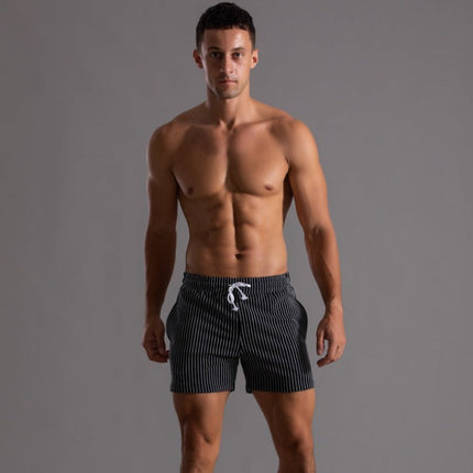 Men's Retro Polyester Ribbed Swim Shorts | Quick-Drying | Elastic Waist with Drawstring | Short Slim Fit | Inner Lining | Beige, Olive Green, Black