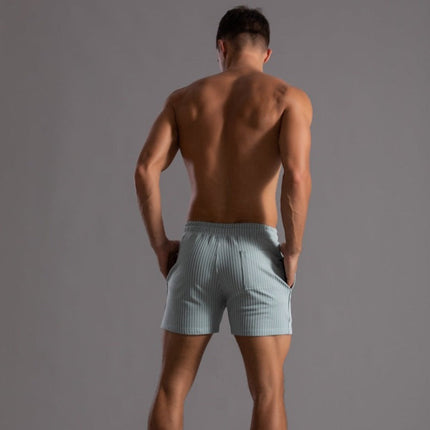Men's Retro Polyester Ribbed Swim Shorts | Quick-Drying | Elastic Waist with Drawstring | Short Slim Fit | Inner Lining | Beige, Olive Green, Black