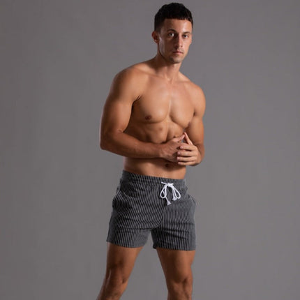 Men's Retro Polyester Ribbed Swim Shorts | Quick-Drying | Elastic Waist with Drawstring | Short Slim Fit | Inner Lining | Beige, Olive Green, Black