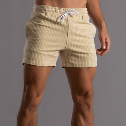 Men's Retro Polyester Ribbed Swim Shorts | Quick-Drying | Elastic Waist with Drawstring | Short Slim Fit | Inner Lining | Beige, Olive Green, Black