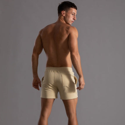 Men's Retro Polyester Ribbed Swim Shorts | Quick-Drying | Elastic Waist with Drawstring | Short Slim Fit | Inner Lining | Beige, Olive Green, Black