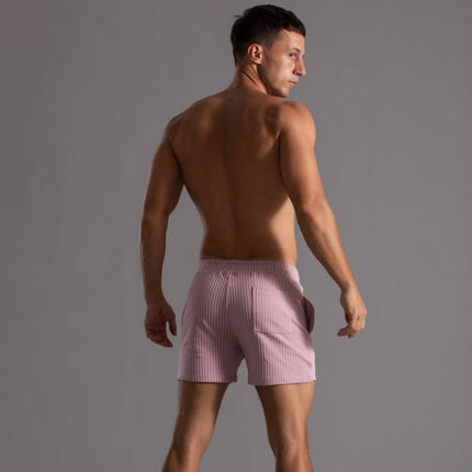 Men's Retro Polyester Ribbed Swim Shorts | Quick-Drying | Elastic Waist with Drawstring | Short Slim Fit | Inner Lining | Beige, Olive Green, Black