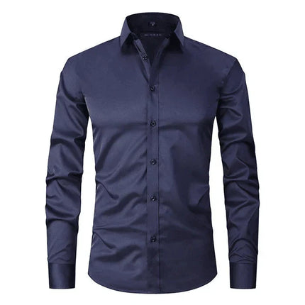 Wrinkle-Free Men's Dress Shirt | Long-Sleeve Button-Up | Classic Point Collar | Polyester-Cotton Blend | Men's Formal Shirt | Easy Care | Structured Fit | Available in Sizes S-4XL | Professional Appeal