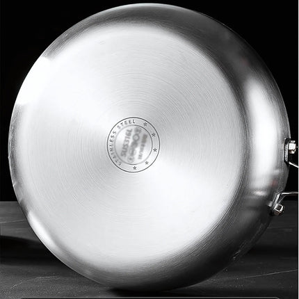 Stainless Steel Titan Pan | Food-Grade 304 | Three-Layer Design | Non-Stick Surface | Ergonomic Stay-Cool Handle | Brushed Finish | Compatible with All Stovetops | Dishwasher Safe | Tempered Glass Lid Included