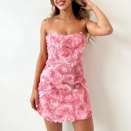 Pink Bohemian Wedding Dress | Sleeveless Bodice | Delicate Floral Pattern | High Waist | Romantic Feminine Design | Elegant Chic Look | Soft High-Quality Fabric