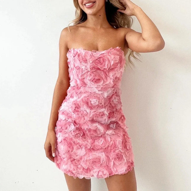 Pink Bohemian Wedding Dress | Sleeveless Bodice | Delicate Floral Pattern | High Waist | Romantic Feminine Design | Elegant Chic Look | Soft High-Quality Fabric