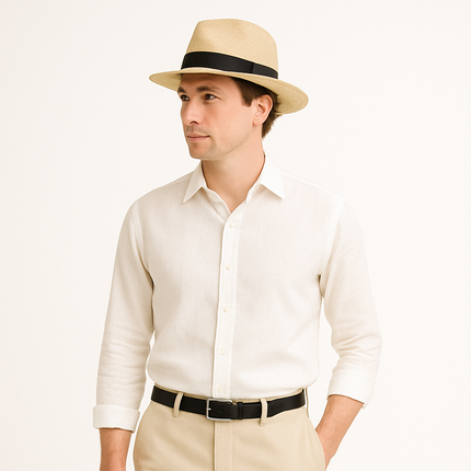 Handcrafted Toquilla Straw Sun Hat | Armoire Melbourne | Men's Wide Brim | Lightweight & Breathable | Classic Design with Modern Twist | Artisanal Quality | Summer Essential | Ecuadorian Craftsmanship