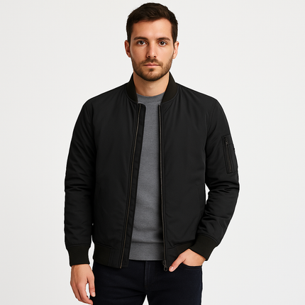 Men's Bomber Jacket | Water-Resistant | Ribbed Cuffs & Hem | Arm Pocket | Polyester-Cotton Blend | Classic Colors & Retro Flair | S to XXL | Versatile Style for Urban Adventures