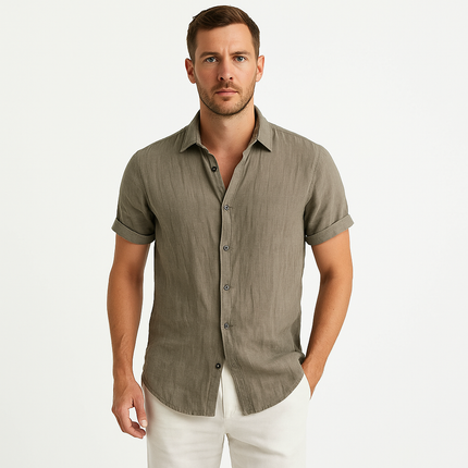 Men's Short Sleeve Linen Shirt | Breathable Fabric | Modern Tailored Fit | Casual Comfort | Eco-Friendly | Armoire Melbourne
