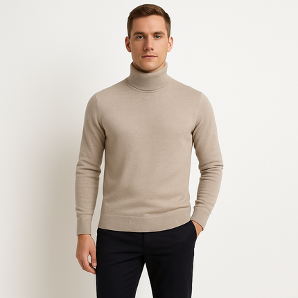 Armoire Melbourne Men's Classic Virgin Wool Turtleneck Sweater | Soft & Warm | Versatile Style | Easy Care | Timeless Design for Casual & Formal Wear | Winter Essential