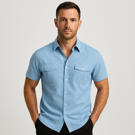 Men's Linen Blend Shirt | Lightweight | Breathable | Relaxed Fit | Button-Down | Soft Texture | Chest Pockets | Summer Fashion | Casual & Semi-Formal | Cool Comfort | Versatile Style