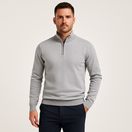 Half-Zip Knit Pullover | Lightweight Sweater | Breathable Fabric | Versatile Collar | Tailored Fit | Smart-Casual Wear | Refined Style | Ideal Transitional Weather Outerwear | Effortless Layering