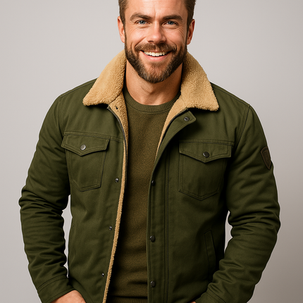 Hunter Bomber Jacket for Men | Windproof Cotton Outerwear with Thermal Wool Lining | Stylish and Functional with Pockets | Cozy Winter Wear