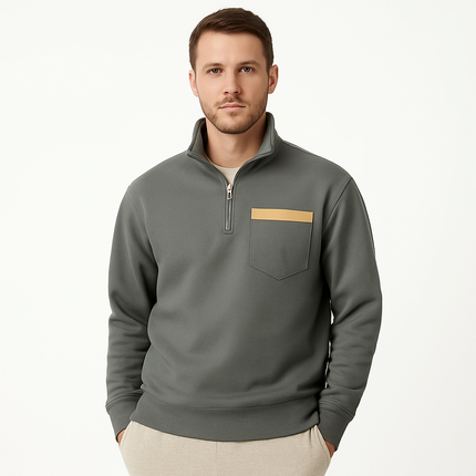 Men's Half-Zip Cotton-Poly Pullover | Chest Pocket | Soft & Durable | Regular Fit | High Collar | Versatile Outerwear | Stylish & Comfortable