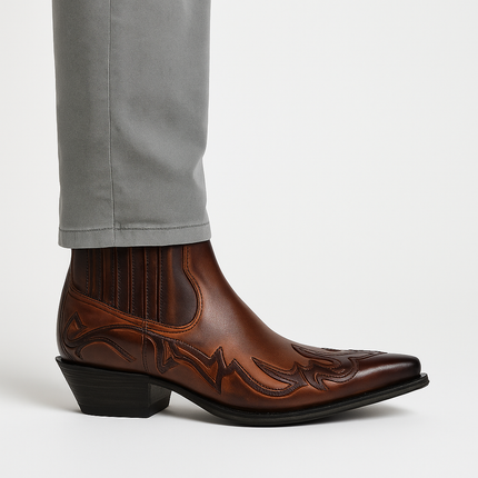 Adalbrecht Men's Western Leather Boots | Striking Design | Pointed Toe | Embroidered Sides | Sleek Silhouette | Rugged Yet Modern Style | Versatile for Casual & Formal Wear | Comfortable & Stylish Footwear