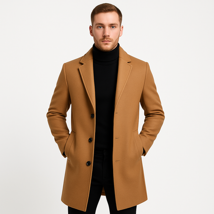 Armoire Melbourne Mid-Length Men's Trench Coat | High-Quality Material | Notch Lapel | Single-Breasted Closure | Tailored Fit | Versatile for Formal, Casual, or Workwear | Elegant Winter Outerwear