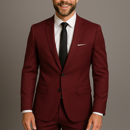 Men's Suit | Classic Fit | Two-Piece | Blazer & Tailored Trousers | Versatile | Weddings & Business | Single-Breasted | Notched Lapel | Adjustable Waist | Sizes XS-3XL | Black, Red, Grey, Blue | Polyester-Viscose
