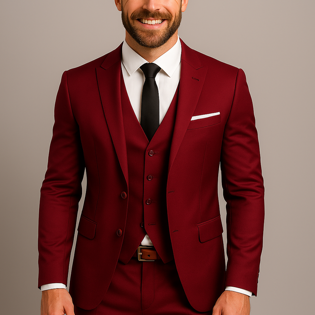 Men's Slim Fit 3-Piece Suit | Cotton Blazer Waistcoat & Trousers | Classic & Modern Elegance | Sizes S to 3XL | Comfortable & Durable | Versatile for Formal & Semi-Formal Occasions | Black Grey Navy Red