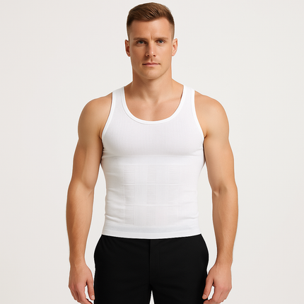 Slimming Compression Vest | Lightweight Shaping Undershirt for Men | Breathable Flex Fit | Posture Support | Invisible Under Clothing | Flattens Midsection | Comfortable All-Day Wear | Size Up if Between Sizes