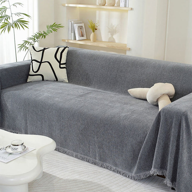 Herringbone Tassel | Soft Sofa Cover | Anti-Scratch Pet Friendly | Elegant Home Decor | Easy to Setup | Machine Washable | Luxurious Blanket Couch Protector | Versatile Style