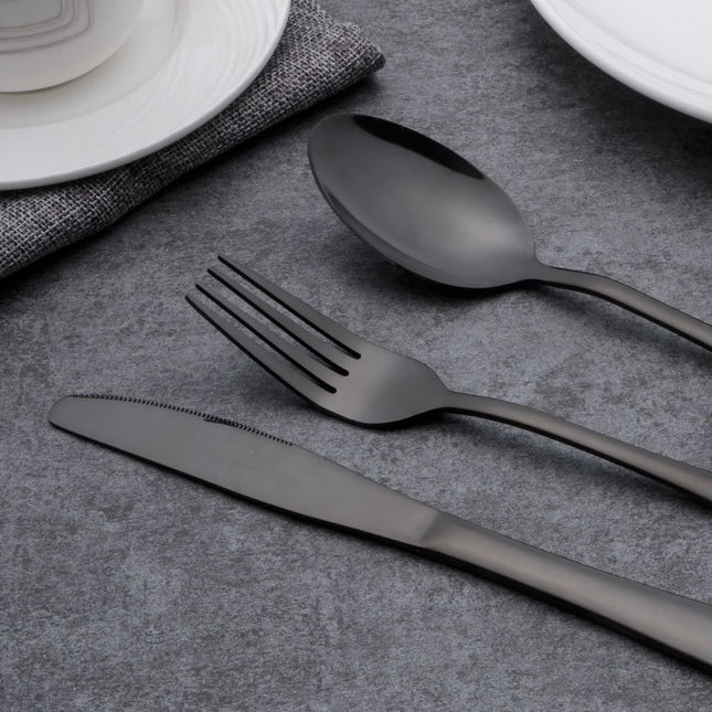 Merida Elegant Black Finish Cutlery Set | Modern Stainless Steel Flatware | 30 or 60 Piece Service for 6 or 12 | High-Quality Rust Resistant | Dishwasher Safe | Perfect for Dining and Entertaining