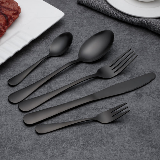 Merida Elegant Black Finish Cutlery Set | Modern Stainless Steel Flatware | 30 or 60 Piece Service for 6 or 12 | High-Quality Rust Resistant | Dishwasher Safe | Perfect for Dining and Entertaining