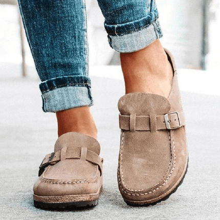 Vintage Suede Leather Mules | Open Toe | Buckle Closure | Casual Summer Footwear | Comfortable Absorbent Sole | Women's Sizes EU 35-43 | Perfect for Spring and Summer Outfits