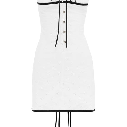 Sabrin Corset-Style Strapless Dress | White Embroidery Lace Detail | Hook and Eye Closure | Ribbon Lace-Up Back