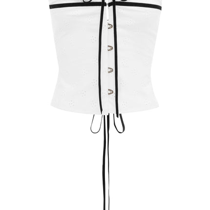 White Embroidered Corset Style Strapless Top | Hook & Eye Front | Lace Bust & Ribbon Back