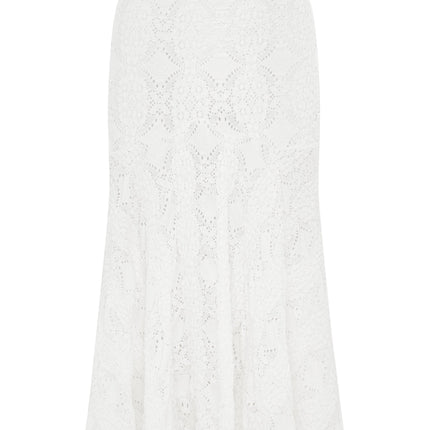 Maeve Midi Skirt | Low Rise | Custom Embroidery | White | Hip Length