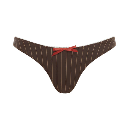 Jeanie Bikini Bottom | Women’s Swimwear | Brown Pinstripe | Regular Rise with Bow Detailing
