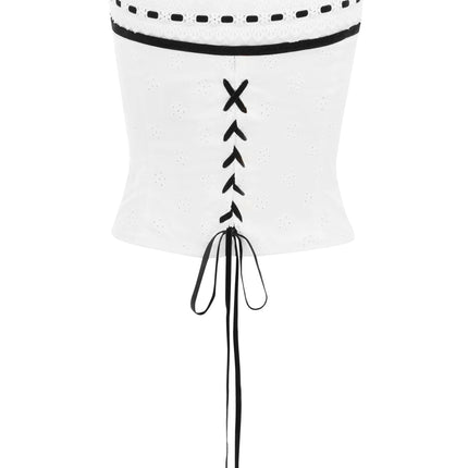 White Embroidered Corset Style Strapless Top | Hook & Eye Front | Lace Bust & Ribbon Back