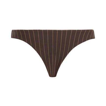 Jeanie Bikini Bottom | Women’s Swimwear | Brown Pinstripe | Regular Rise with Bow Detailing