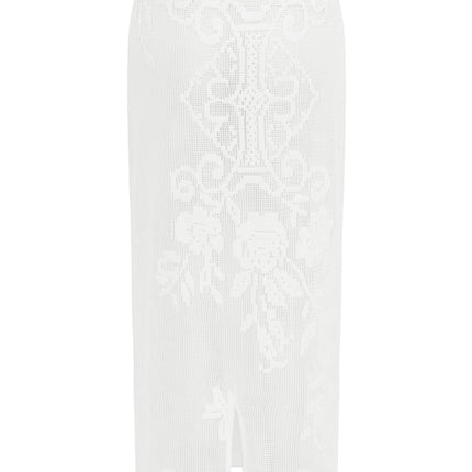 Low Rise White Midi Skirt | Elastic Waistband | Center Back Leg Split | Saint Design