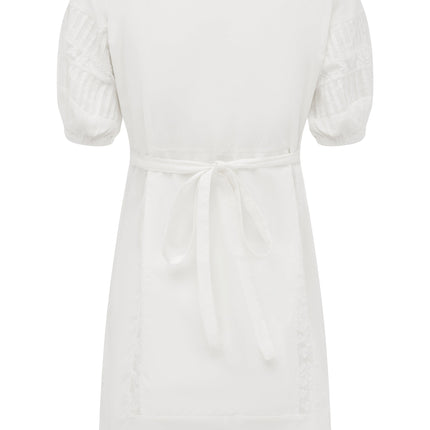Ophelia Adjustable Tie Back Mini Dress | Lace Trim | White