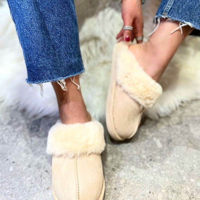 Elin Beige Fluffy Slippers | Soft & Cozy Comfort | Perfect for Chilly Evenings | Warm Indoor Footwear