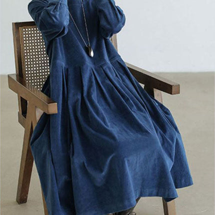 Corduroy Dress | Emilia | High-Quality Fabric | Versatile Neckline | Flattering Fit | Autumn Winter Wear | Elegant Tailored Silhouette | Blue, Brown, Green | Sizes S-XL | Stylish & Comfortable