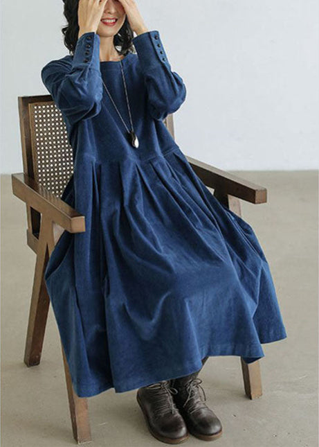 Corduroy Dress | Emilia | High-Quality Fabric | Versatile Neckline | Flattering Fit | Autumn Winter Wear | Elegant Tailored Silhouette | Blue, Brown, Green | Sizes S-XL | Stylish & Comfortable