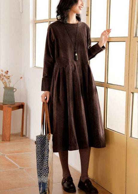 Corduroy Dress | Emilia | High-Quality Fabric | Versatile Neckline | Flattering Fit | Autumn Winter Wear | Elegant Tailored Silhouette | Blue, Brown, Green | Sizes S-XL | Stylish & Comfortable