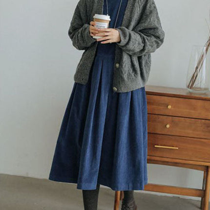 Corduroy Dress | Emilia | High-Quality Fabric | Versatile Neckline | Flattering Fit | Autumn Winter Wear | Elegant Tailored Silhouette | Blue, Brown, Green | Sizes S-XL | Stylish & Comfortable