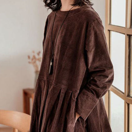 Corduroy Dress | Emilia | High-Quality Fabric | Versatile Neckline | Flattering Fit | Autumn Winter Wear | Elegant Tailored Silhouette | Blue, Brown, Green | Sizes S-XL | Stylish & Comfortable