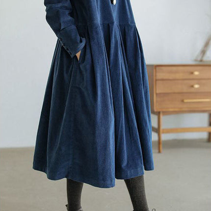 Corduroy Dress | Emilia | High-Quality Fabric | Versatile Neckline | Flattering Fit | Autumn Winter Wear | Elegant Tailored Silhouette | Blue, Brown, Green | Sizes S-XL | Stylish & Comfortable