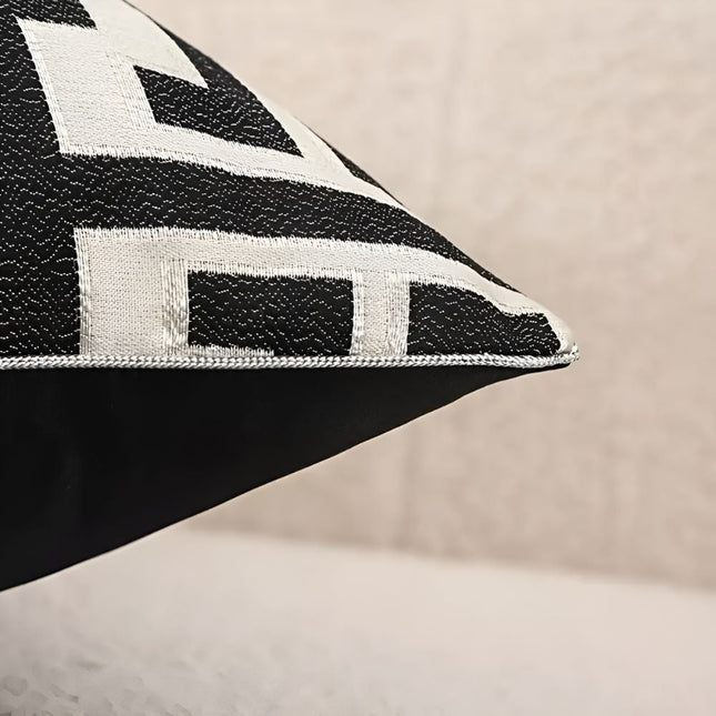 Geometric Jacquard Cushion Cover | Luxury Chenille & Velvet | Dual-Sided Design | 45x45cm | Hidden Zipper | Machine Washable | Standard Fit | Home Decor | No Inserts