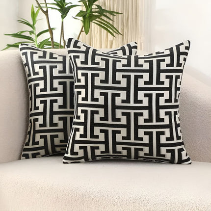 Geometric Jacquard Cushion Cover | Luxury Chenille & Velvet | Dual-Sided Design | 45x45cm | Hidden Zipper | Machine Washable | Standard Fit | Home Decor | No Inserts