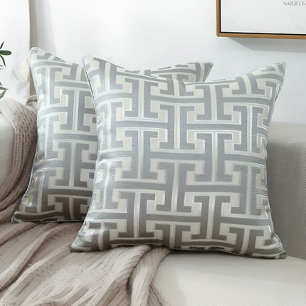 Geometric Jacquard Cushion Cover | Luxury Chenille & Velvet | Dual-Sided Design | 45x45cm | Hidden Zipper | Machine Washable | Standard Fit | Home Decor | No Inserts